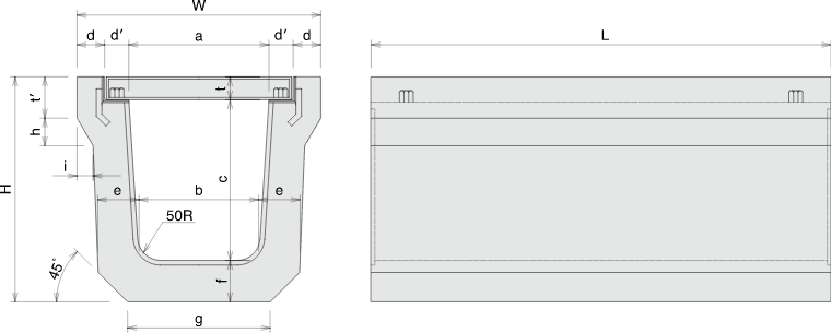横断側溝（グレーチング蓋付 L＝600・L＝1000 ボルト固定式）